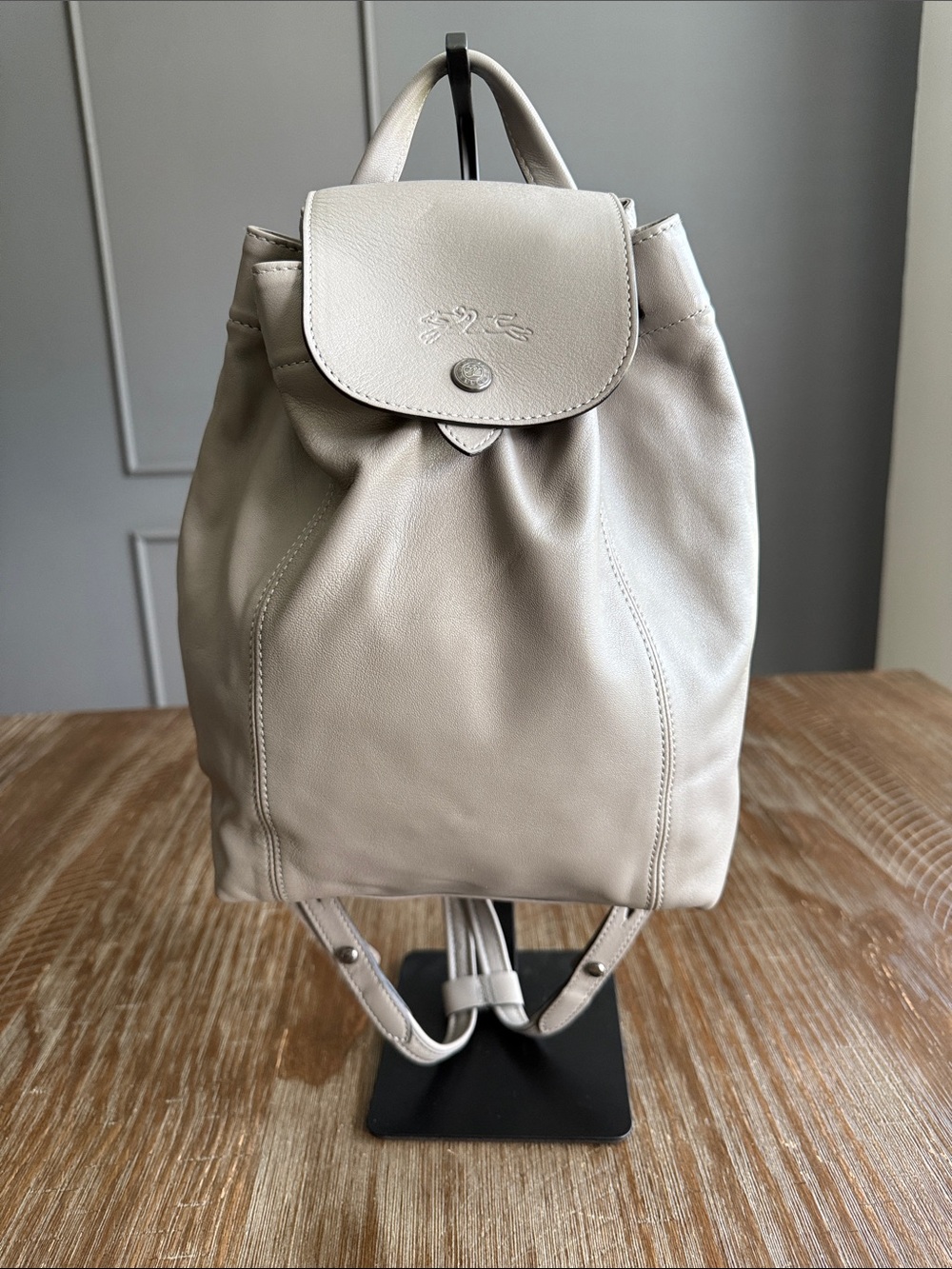 Longchamp Le Pliage Leather Backpack gray